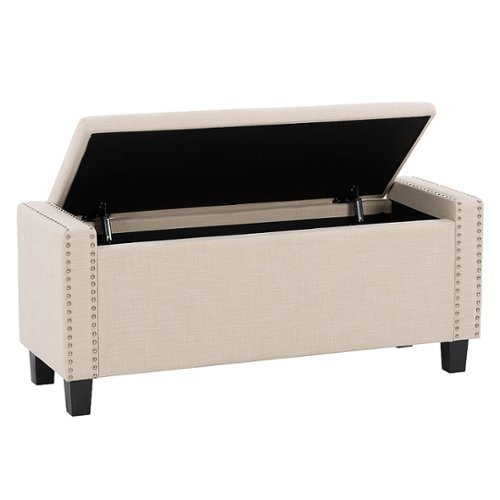 CorLiving - Boston Storage Fabric Ottoman - Beige
