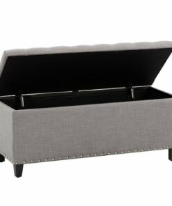 CorLiving - Boston Tufted Fabric Storage Ottoman - Light Grey
