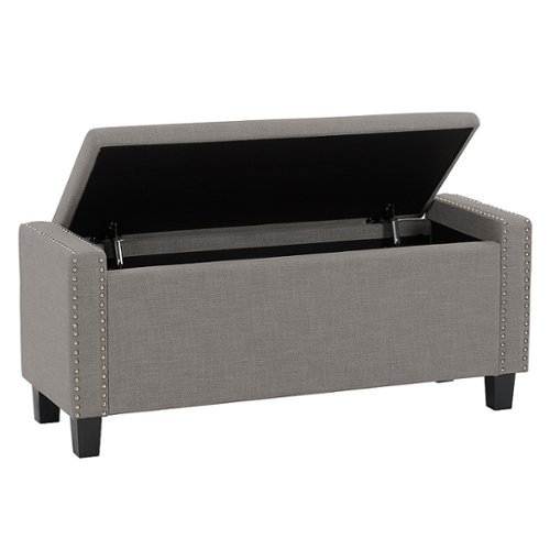 CorLiving - Boston Storage Fabric Ottoman - Light Grey