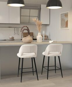 CorLiving - Talia Velvet Counter Height Barstool (Set of 2) - Cream