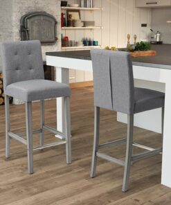 CorLiving - Leila Fabric Square Tufted Bar Height Barstool - Silver Grey