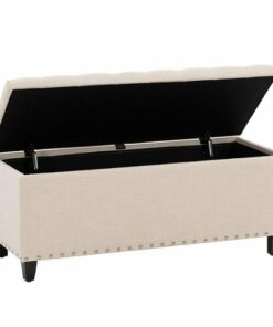 CorLiving - Boston Tufted Fabric Storage Ottoman - Beige