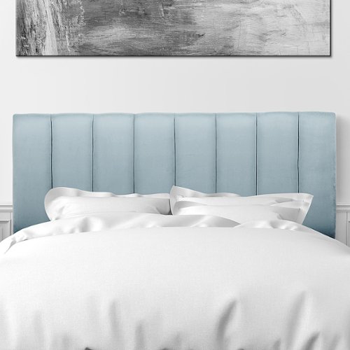 CorLiving - Helena Channel Tufted Velvet Queen Headboard - Light Blue