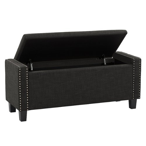 CorLiving - Boston Storage Fabric Ottoman - Dark Grey