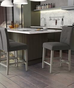 CorLiving - Leila Fabric Square Tufted Counter Height Barstool - Charcoal Brown