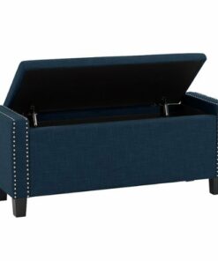 CorLiving - Boston Storage Fabric Ottoman - Navy Blue