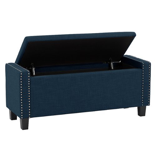 CorLiving - Boston Storage Fabric Ottoman - Navy Blue