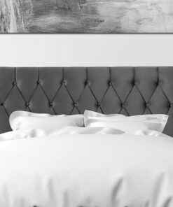 CorLiving - Catalina Diamond Button Tufted Velvet Queen Headboard - Dark Grey