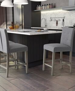CorLiving - Leila Fabric Square Tufted Counter Height Barstool - Silver Grey