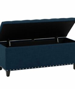 CorLiving - Boston Tufted Fabric Storage Ottoman - Navy Blue