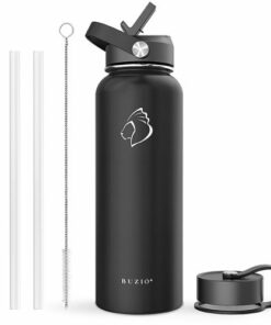 Buzio - Duet Series Insulated 40 oz Water Bottle with Straw Lid and Flex Lid - Black