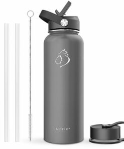 Buzio - Duet Series Insulated 40 oz Water Bottle with Straw Lid and Flex Lid - Gray