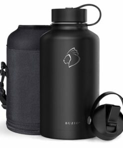 Buzio - Duet Series Insulated 64 oz Water Bottle with Straw Lid and Flex Lid - Black