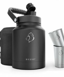 Buzio - Rock Series Insulated 64oz Water Bottle Growler with 2 Stainless Cups - Black