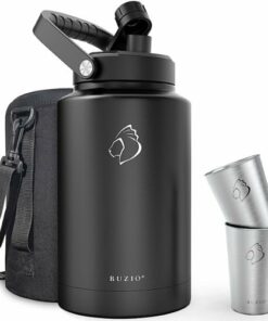 Buzio - Rock Series Insulated 128oz Water Bottle Growler with 2 Stainless Cups - Black