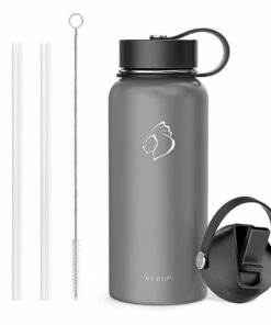 Buzio - Duet Series Insulated 32 oz Water Bottle with Straw Lid and Flex Lid - Gray