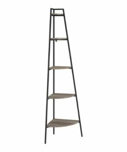 Walker Edison - Modern Metal and Wood Corner Bookshelf - Grey Wash