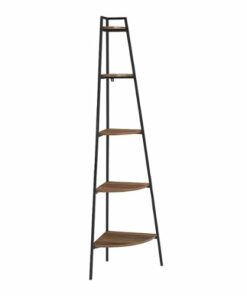 Walker Edison - Modern Metal and Wood Corner Bookshelf - Rustic Oak