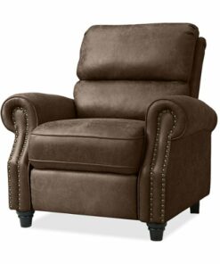 ProLounger - Chevon Bustle-Back Distressed Faux Leather Pushback Recliner Chair with Nailheads - Distressed Saddle Brown