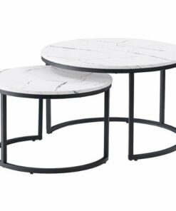 CorLiving - Fort Worth Nesting Coffee Table in Marble Effect Finish - White