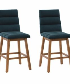 CorLiving - Boston Channel Tufted Fabric Barstool (set of 2) - Navy Blue