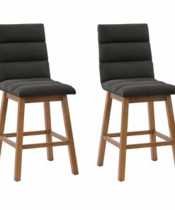 CorLiving - Boston Channel Tufted Fabric Barstool (set of 2) - Dark Grey