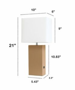 Lalia Home Lexington Leather Base Modern Table Lamp with USB - Beige