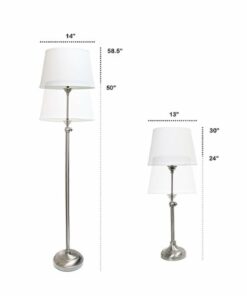 Lalia Home 3 Piece Metal Lamp Set with White Tapered Drum Fabric Shades - Brushed Nickel/White Shades