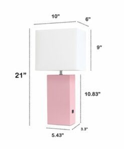 Lalia Home Lexington Leather Base Modern Table Lamp with USB - Pink