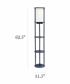 Simple Designs Round Etagere Storage Floor Lamp with 2 USB, 1 Outlet - Navy