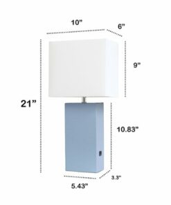 Lalia Home Lexington Leather Base Modern Table Lamp with USB - Periwinkle