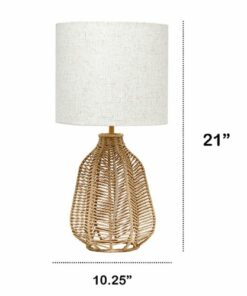 Lalia Home Table Lamp with Vintage Rattan Wicker Style Paper Rope Base - Natural