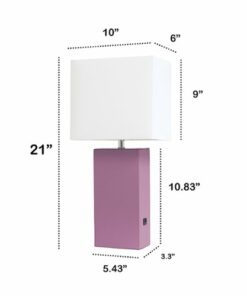 Lalia Home Lexington Leather Base Modern Table Lamp with USB - Purple