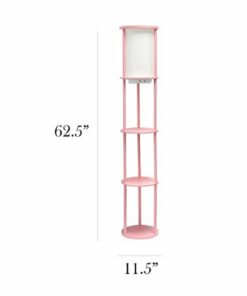Simple Designs Round Etagere Storage Floor Lamp with 2 USB, 1 Outlet - Light pink