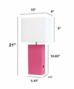 Lalia Home Lexington Leather Base Modern Table Lamp with USB - Hot Pink