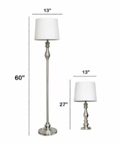 Lalia Home 3 Piece Metal Lamp Set with White Drum Fabric Shades - Brushed Steel