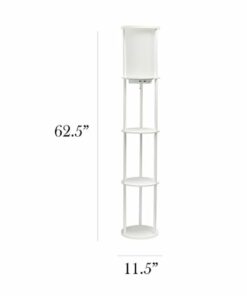 Simple Designs Round Etagere Storage Floor Lamp with 2 USB, 1 Outlet - White
