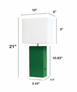 Lalia Home Lexington Leather Base Modern Table Lamp with USB - Green