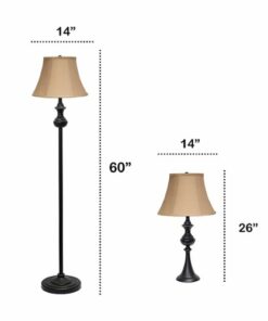 Lalia Home 3 Piece Metal Lamp Set with Tan Empire Fabric Shades - Restoration Bronze/Tan Shades