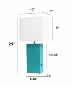 Lalia Home Lexington Leather Base Modern Table Lamp with USB - Teal
