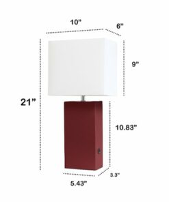 Lalia Home Lexington Leather Base Modern Table Lamp with USB - Red