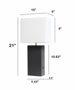 Lalia Home Lexington Leather Base Modern Table Lamp with USB - Black