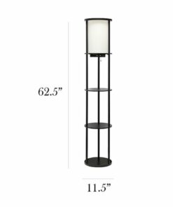 Simple Designs Round Etagere Storage Floor Lamp with 2 USB, 1 Outlet - Black