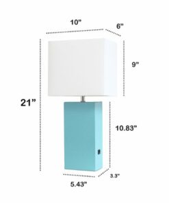 Lalia Home Lexington Leather Base Modern Table Lamp with USB - Aqua