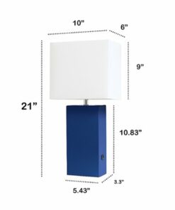 Lalia Home Lexington Leather Base Modern Table Lamp with USB - Blue