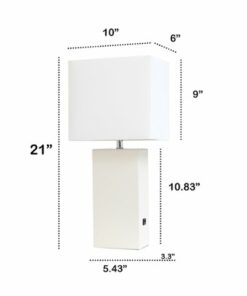 Lalia Home Lexington Leather Base Modern Table Lamp with USB - White