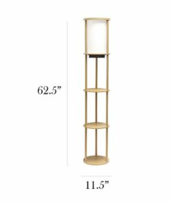 Simple Designs Round Etagere Storage Floor Lamp with 2 USB, 1 Outlet - Tan