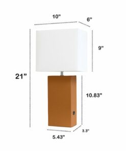 Lalia Home Lexington Leather Base Modern Table Lamp with USB - Tan