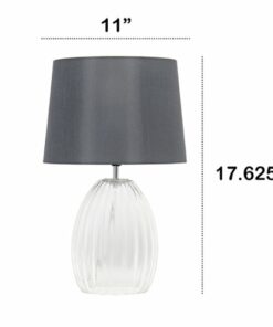Lalia Home Table Lamp with Fluted Clear Glass Base and Gray Fabric Shade - Clear glass/gray shade