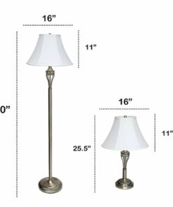 Lalia Home 3 Piece Metal Lamp Set with White Empire Fabric Shades - Antique Brass